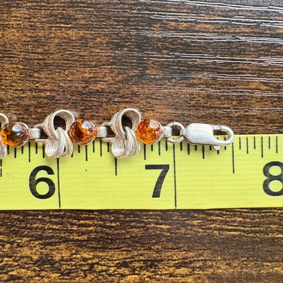 VTG Sterling Silver 925 Amber Interlocking Station Bracelet Size 7.5" Length - Picture 10 of 12